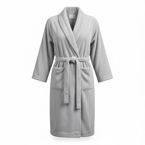 HiChiolife Light Gray Plush Fleece Bathrobe Cozy Long Robe Women Size Large New - Picture 2 of 6